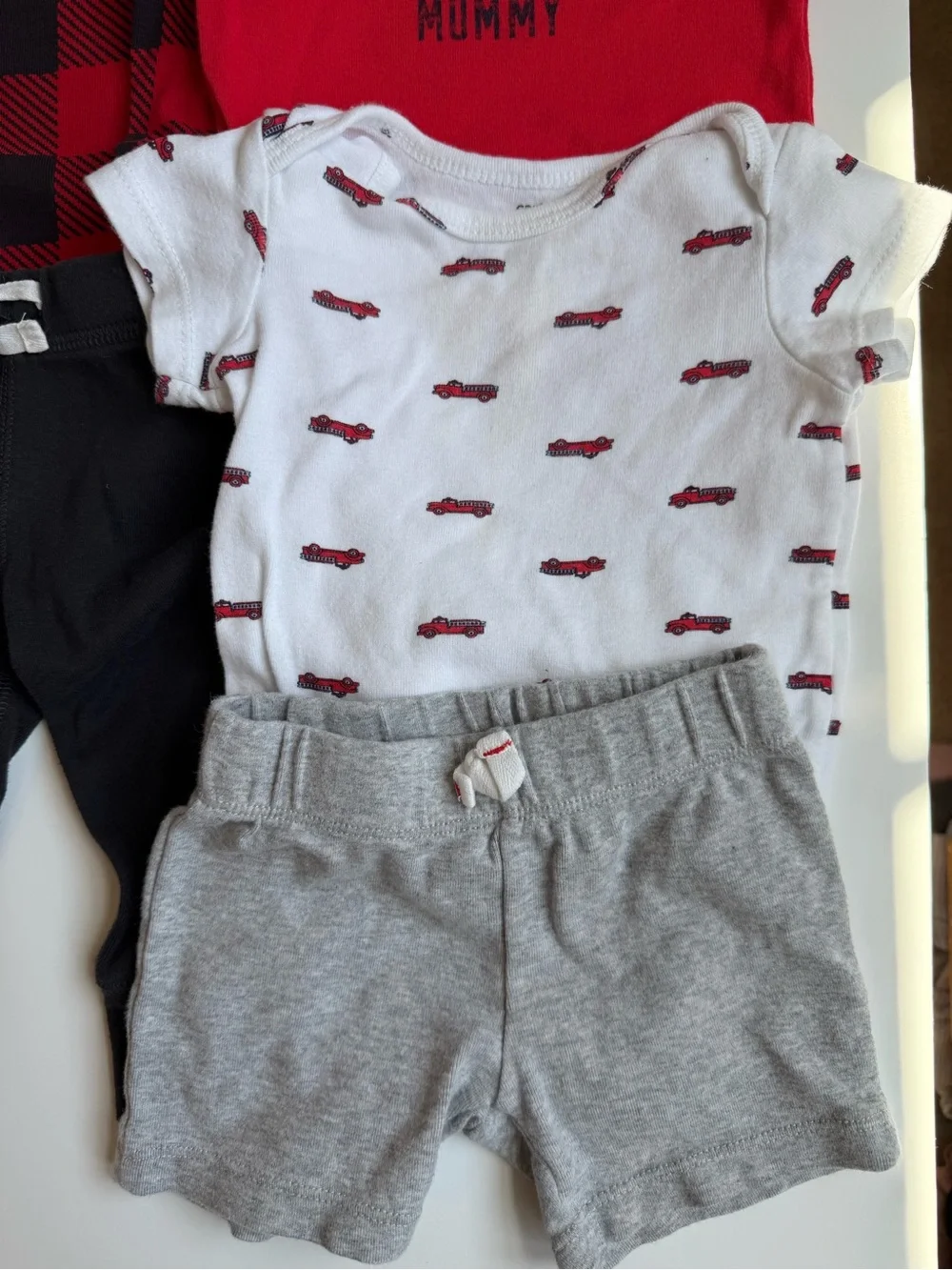 Carter's Red Black Buffalo Plaid & Truck Print Baby Outfit Set